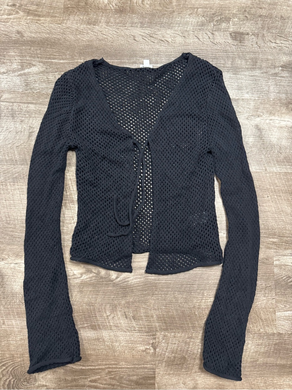 Garage Tie Front Crochet Black Cardigan Size Small